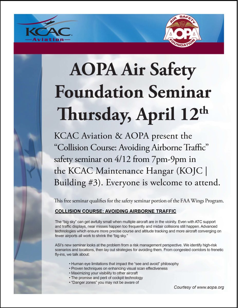 AOPA Safety Seminar Thursday, April 12 KCAC Aviation